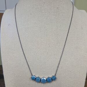The Sara Hematite Plated Lab Blue Topaz Hexagon Necklace